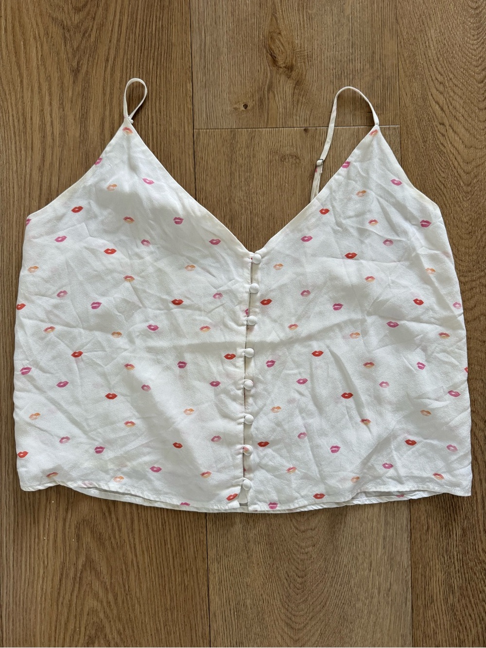 RAILS Aubrey Silk Cami Rossetto Lips Kiss Print Large Tank Top Crop